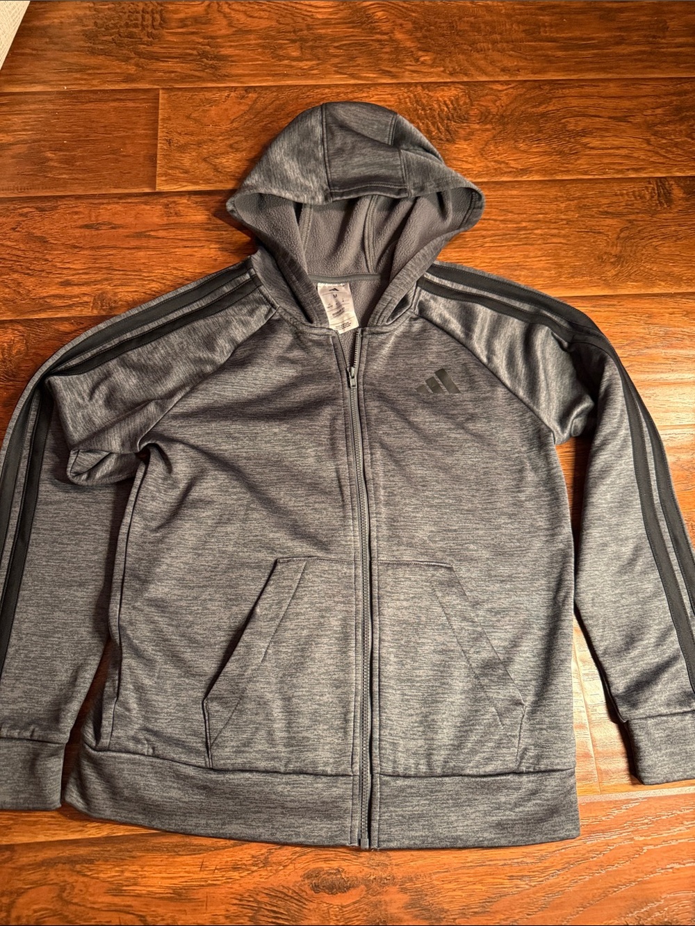 adidas Heather Gray Full‑Zip Hooded Track Jacket. Youth Med 10/12. Like new